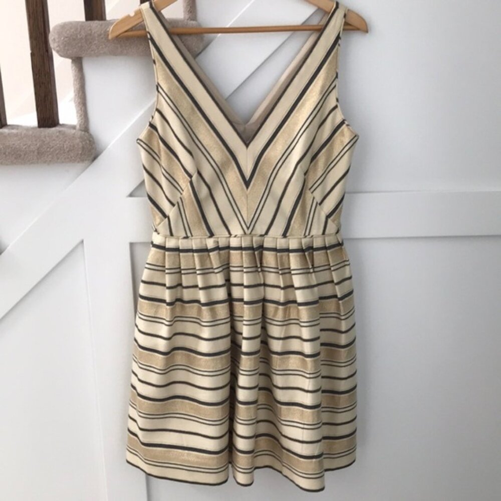 NWT J Crew Gold Striped Mini Cocktail Dress Size 8